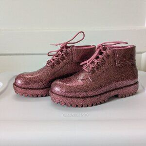 Melissa Plastic Dreams of Brazil Natural Rubber Pink Sparkle Glitter Boots, Wome